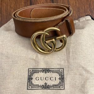 Gucci Brown Leather Belt with Gold Buckle